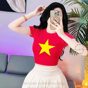 [Series Đỏ Sao Vàng] Áo Thun Nữ Màu Đỏ In Hình Sao Vàng, Áo Thun Nữ Cờ Đỏ Sao Vàng Việt Nam, Áo Thun Việt Nam, 30/4