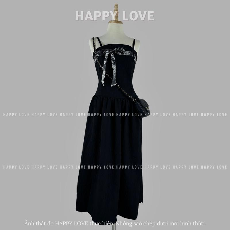 Product Introduction of Đồ đôi nam nữ mùa hè hàn quốc áo thun nam váy nữ dáng dài màu đen kèm dây thắt nơ HAPPYLOVE H181 16