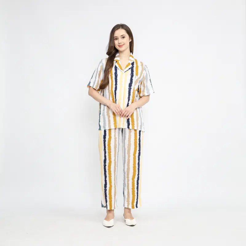 Piyama Baju Tidur Wanita l Oneset Lengan Pendek Celana Panjang 0