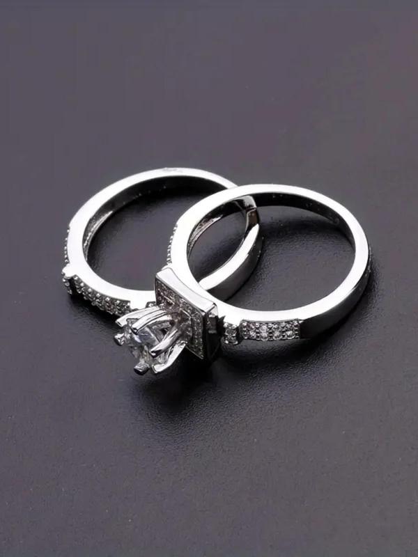 2pcs/set Women's Rhinestone Decorated Ring, Fashion Elegant Gorgeous Promise Rings, 2024 New Trendy Accessories for Party, Daily Clothing Decor for Girl, without Box 5
