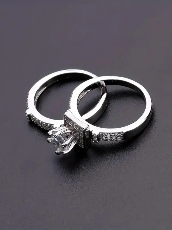 2pcs/set Women's Rhinestone Decorated Ring, Fashion Elegant Gorgeous Promise Rings, 2024 New Trendy Accessories for Party, Daily Clothing Decor for Girl, without Box 5