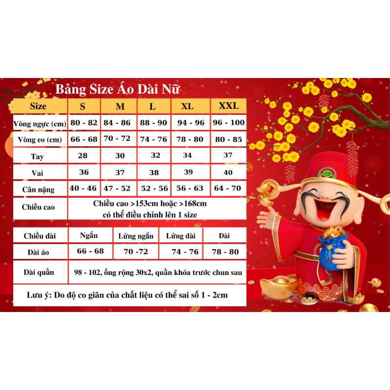 {ggtu}     Áo Dài Truyền Thống Mẹ Bé LiBe Áo Dài Cách Tân Đôi May Sẵn Kèm Quần Vải Tơ Mềm Mại Dịu Dàng Với Da Họa Tiết Thêu Sắc  May Mắn 4