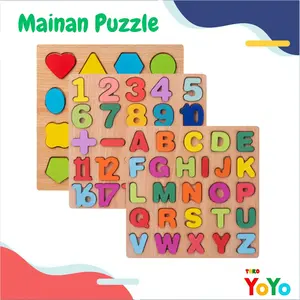Mainan Puzzle Kayu Edukasi 3D Angka Alphabet Bentuk Mainan Anak Wooden Puzzle Games