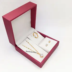 Set Perhiasan Wanita Permata Diamond Simple Anti Karat Anti Luntur Titanium Stainless Steel - Gold