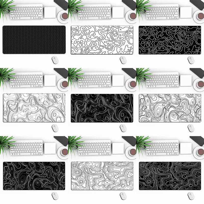 Tấm lót chuột Lót chuột cỡ lớn dày 3mm 4mm pad topography pad minimalist họa tiết đơn giản màu trắng và đen có bo viền chắc chắn đế cao su chống trượt vật liệu mềm mại in sắc nét