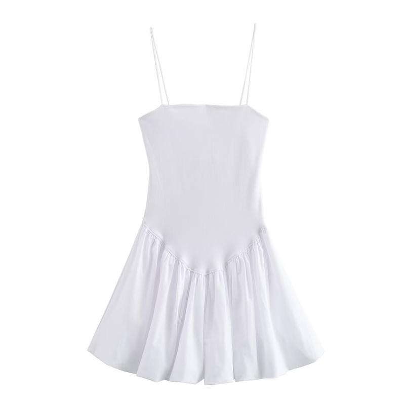 Product Introduction of Summer Fashion Puffy Patchwork Sling Slimming Dress 5