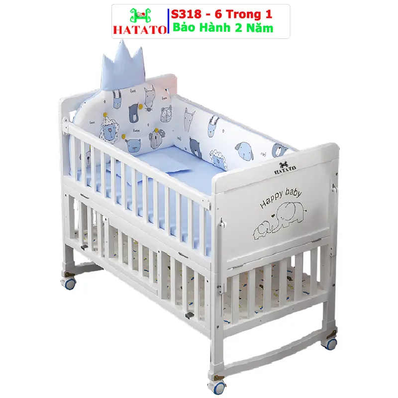 Nôi Em Bé S318 Hatato phủ 3 lớp sơn trắng dùng cho bé từ 0-4 tuổi có thể làm nôi cho trẻ sơ sinh 8