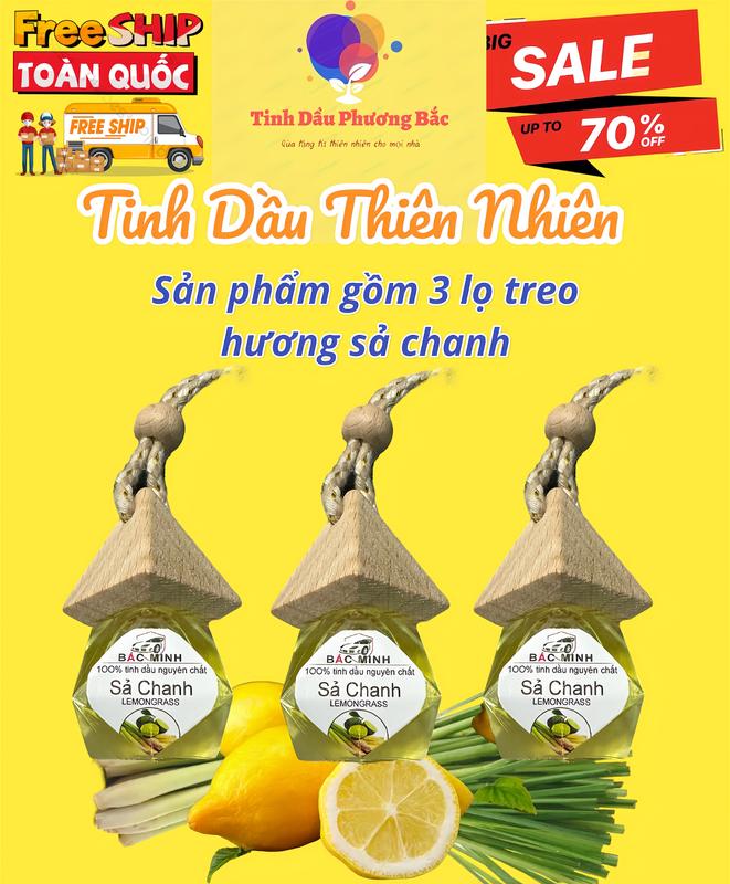 [ Combo 3 lọ treo ] Tinh dầu chanh sả thiên nhiên treo xe oto, phòng ngủ nhỏ và tủ quần áo. Thanh lọc không khí, thơm dịu, khử mùi hôi, giảm say xe Dầu Thơm Phòng Dầu Thơm