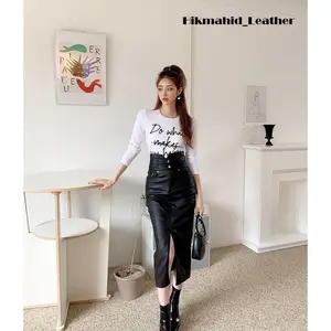 Rok Kulit PU Rok Midi Wanita Korea Style Model Terkini 2023 Hitam