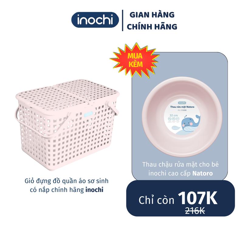 Giỏ đựng đồ quần áo sơ sinh có nắp chính hãng inochi làn đi sinh xách quai giữa tiện lợi được tin dùng cho các mẹ bỉm INOCHI