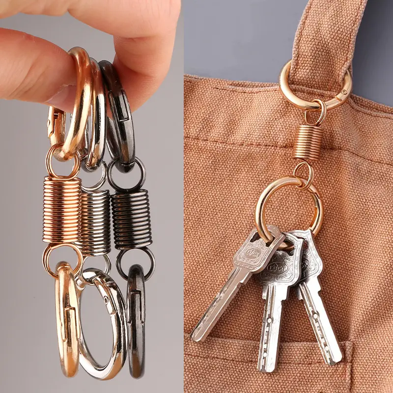 Stainless Steel Spring Keychain Carabiner Buckle Key Rings Climbing Hook Metal Key Chain Accessories