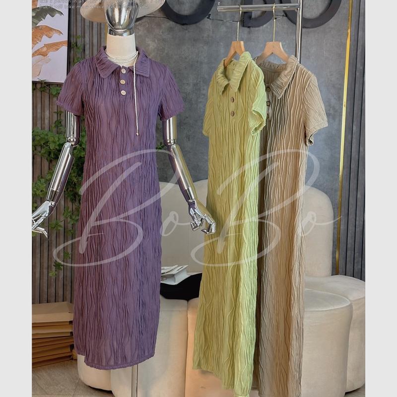 Váy Bầu cổ polo dáng suông eo