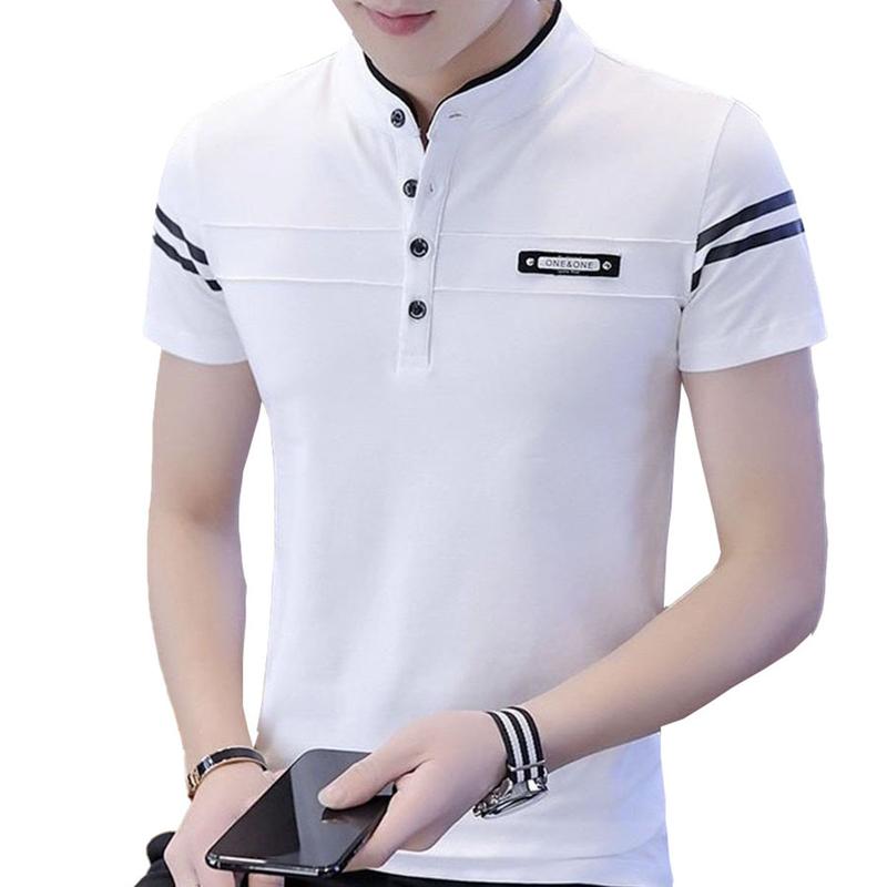 Áo thun nam cổ tàu cổ trụ mẫu đẹp 2024 dáng suông Menswear Nhung Cotton Polo Dệt Có Cổ