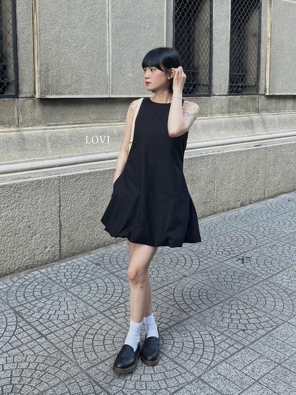 PUMP DRESS - Đầm bí phồng sát nách form babydoll xòe nhẹ xinh xắn phong cách trẻ trung năng động dành cho nữ