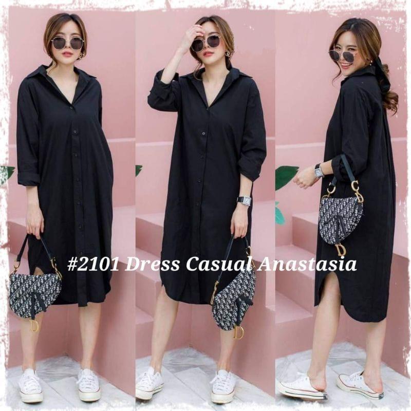 Product Introduction of TREXUS - ZEC Dress Kasual HENA / Dress Casual Anastasia / Kemeja Dress Midi Wanita Polos Full Kancing Lengan Panjang 0