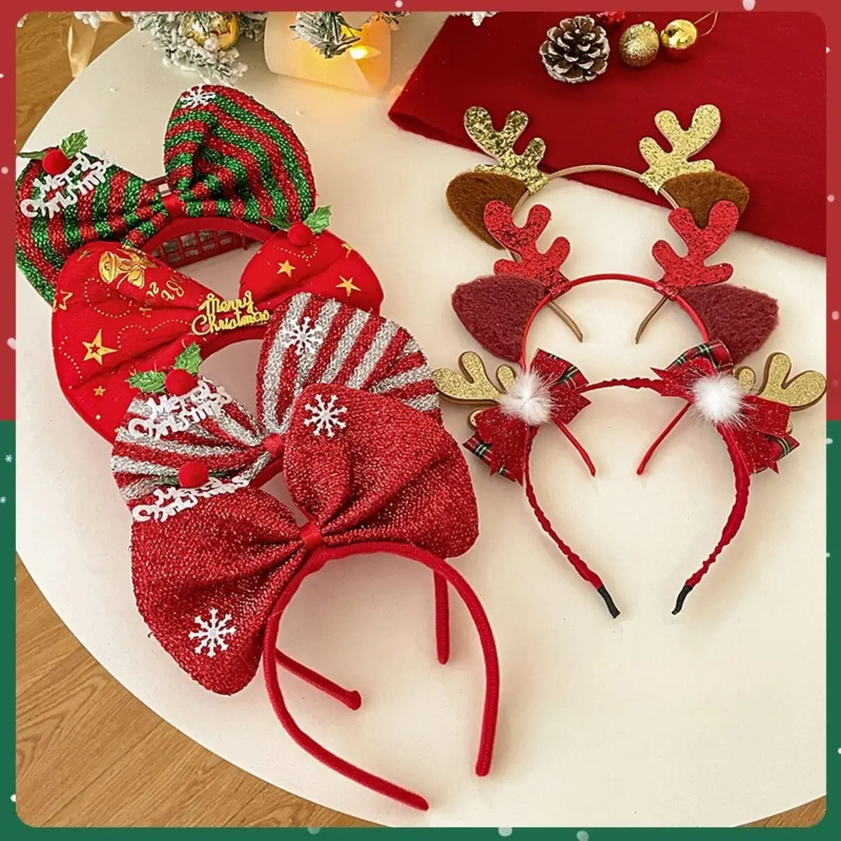 Christmas Headbands Reindeer Red Headband New Holiday Time Reindeer and Red Bow Headband, 1 Piece  main image 3