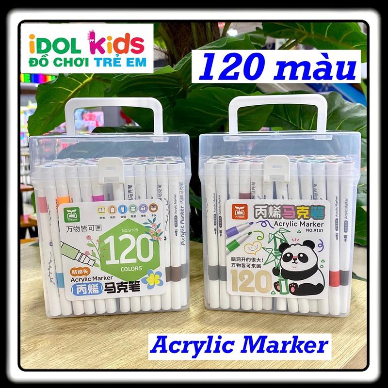 [ Tặng bút bi Hoạt hình+sticker ] Bộ 120 màu Acrylic Marker, màu chống thấm nước, vẽ lên được đa chất liệu, lên màu tươi sáng.