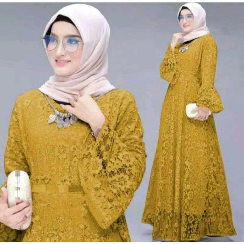 Maxi Dress Yunita Full Brukat Resleting depan (Busui friendly) Terbaru 2025 gamis Pesta gamis kondangan 8
