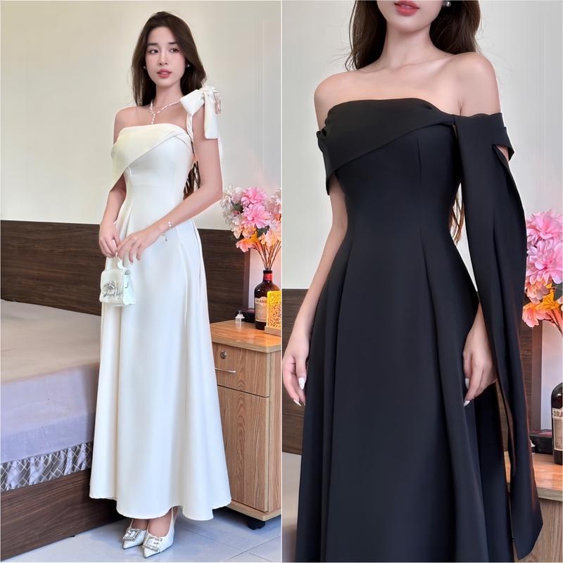 Đầm Cột Nơ Vai From Xoè Đi Tiệc Hai Màu Nữ Women Dress Váy xinh sang chảnh váy xinh xinh sang chảnh váy đi biển đẹp Váy Đi Tiệc Đám Cưới Váy Xinh