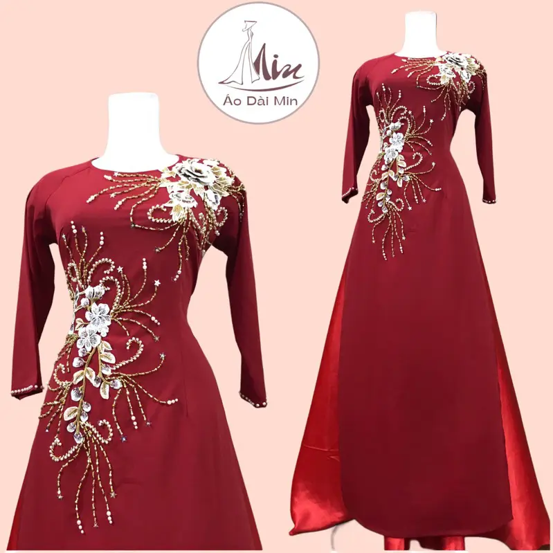 Áo Dài Mẹ Đính Kết Hoa Ren Thủ Công Chất Lụa Mỹ Mềm Mịn Sang Chảnh Quý Phái M01