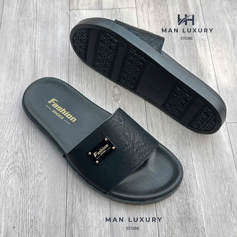 [KHÂU ĐẾ] Dép Nam quai ngang Fashion Da nhăn sít cao cấp Đế Kép 2 lớp Cao Cấp Hàng Đẹp Slipper Dép Lê Quai Ngang Đế Bằng dép  nam đẹp Nhung Đồng DéP 1