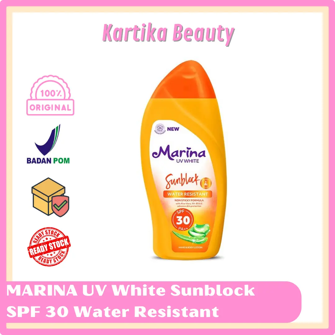 MARINA UV WHITE SUNBLOCK SPF 30 PA++ 85 ML SUNBLOK BADAN WATERPROOF PELINDUNG TABIR SURYA ANTI AIR