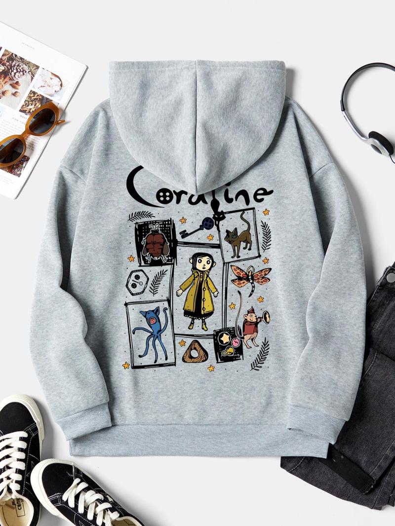 Product Introduction of Women's Cartoon Graphic Print Hoodie, Casual Cute Trendy Comfy Long Sleeve Hooded Sweatshirt for Fall & Winter, Women's Clothes for Daily Wear 3