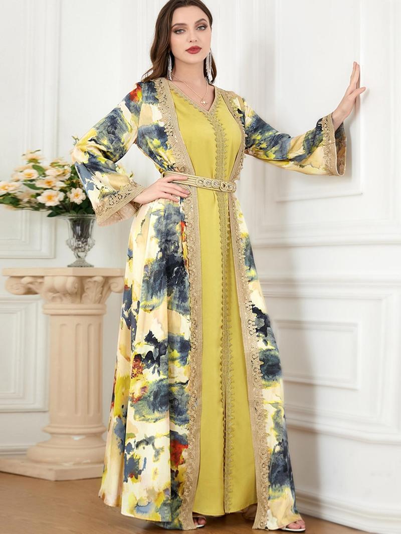 Product Introduction of Arabic Clothing-Tie Dye Embroidery Appliques Split Arabian Dress, Modest Asian Suits Eid, Moroccan Thobes, Abaya for Women, Festival Outfits, Women's Spring Muslim Clothes 3