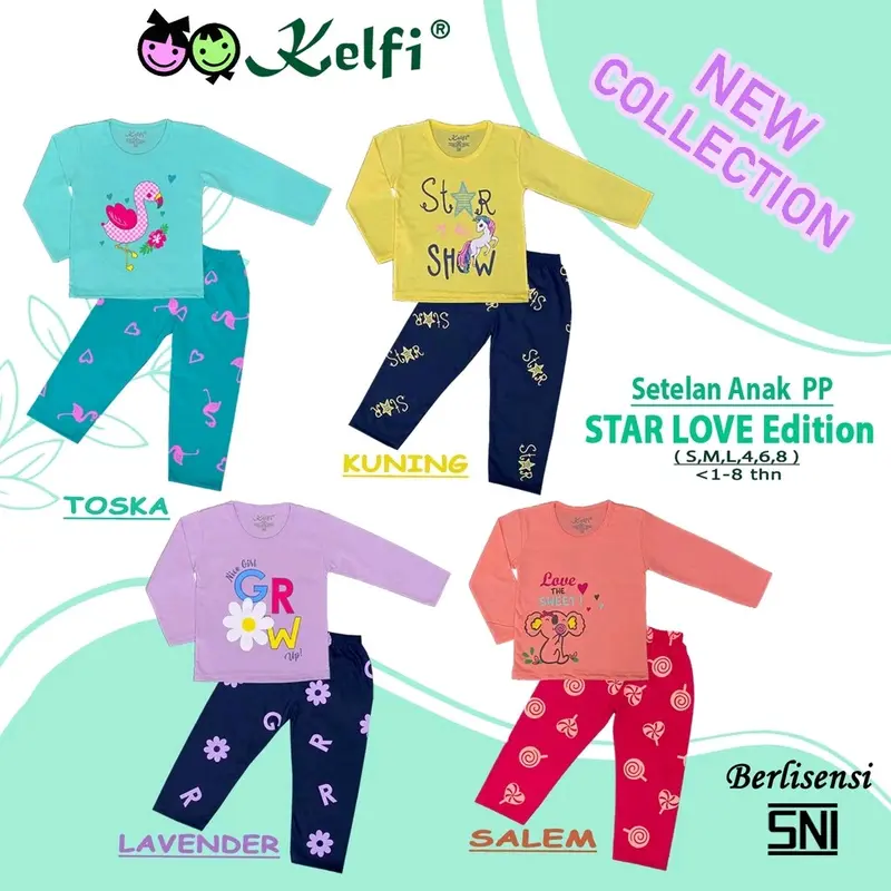 SETELAN PP / SET BAJU ANAK CEWE LENGAN PANJANG *STAR LOVE EDITION* 0