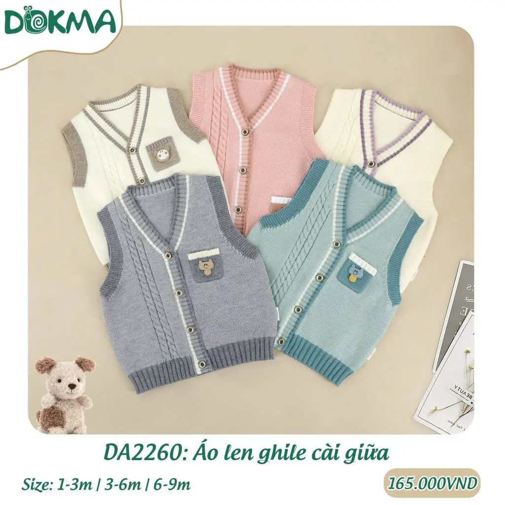 DOKMA Áo gile len bé trai sơ sinh Dokma size từ 1M-9M) DA2260 Dép Lê Voi