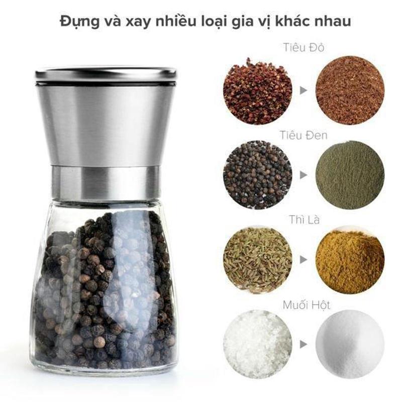 Lọ Xay Tiêu Muối ớt Gia Vị Cầm Tay Nắp Inox Cao Cấp Chống Han Gỉ