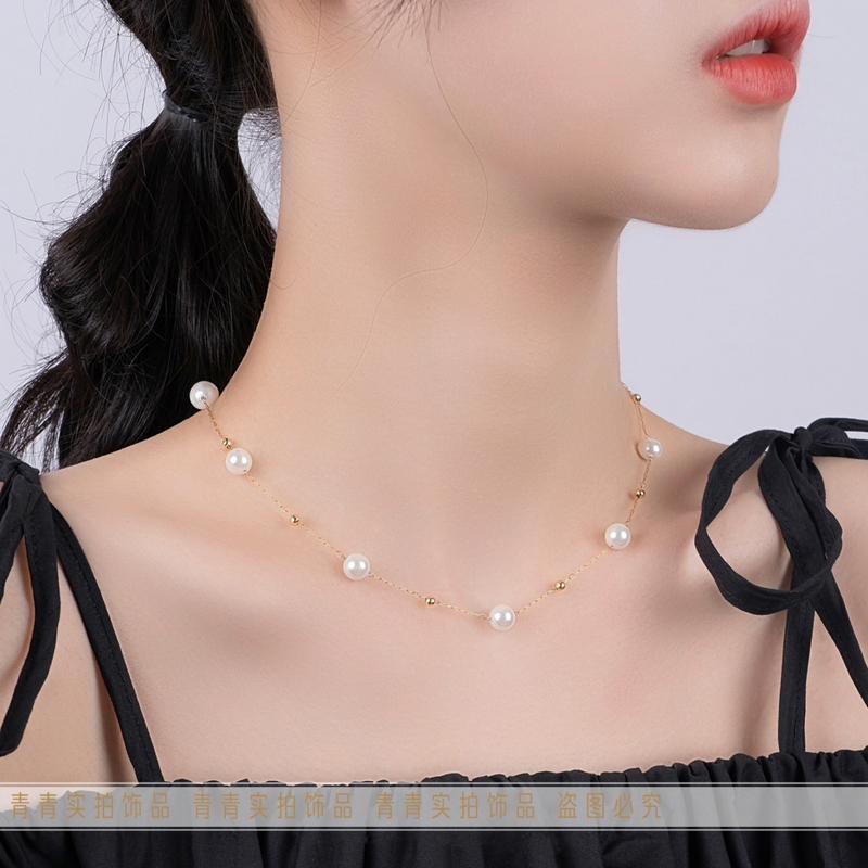 Product Introduction of 2024 [Titanium Steel Does Not Fade] Strong Light Feeling Starry Sky Shell Pearls Transfer round Beads Doudou Interval Besties Necklace Gift 21