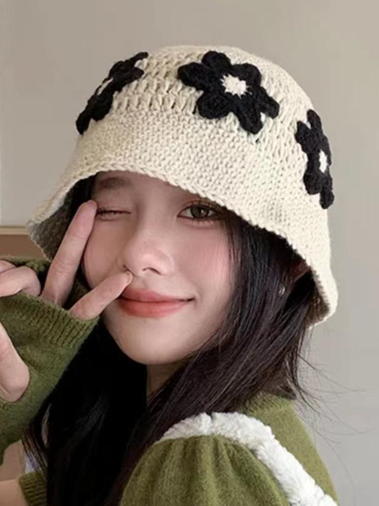 Crochet Hat Korean Handmade Bucket Hat Women's Weaving Knitted Hat