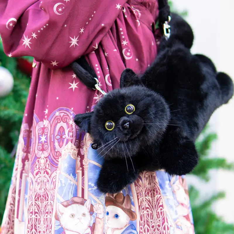 Black Cat Plush Toy, 1 Count Cute Cat Shaped Shoulder Bag, Realistic Plush Funny Cat Bag, Gift for Women and Kids 2