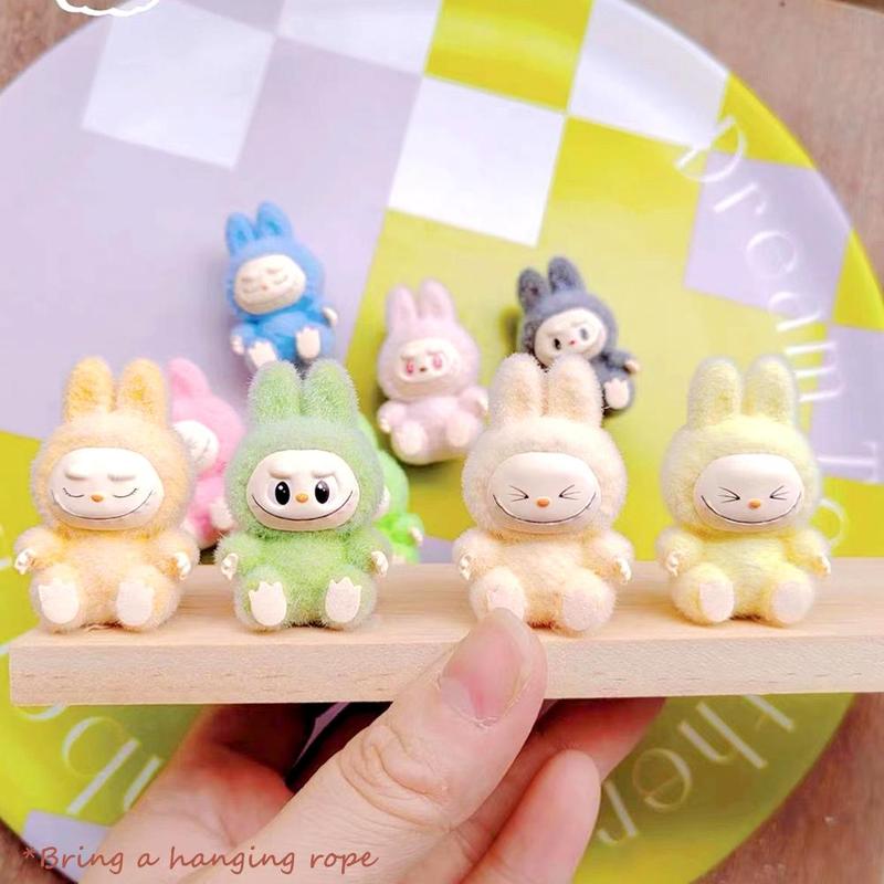 Cartoon Labubu Resin Flocking Doll Blind Box Pendant Cute Book Bag Accessories Desktop Cute Fun Small Ornaments 7