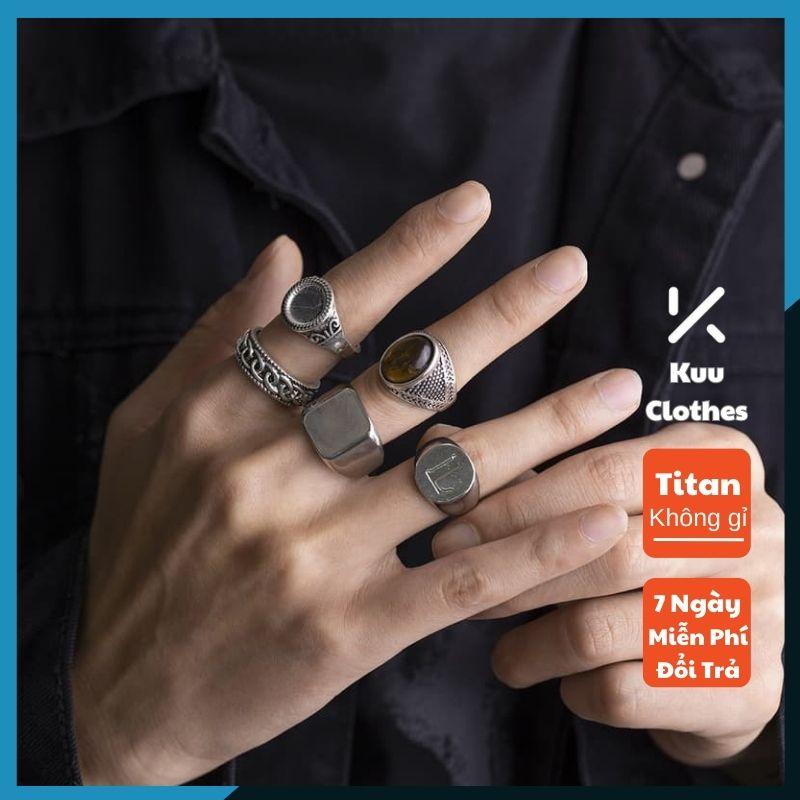 [Mua Là Thích, Không Thích Hoàn Tiền] Bộ set nhẫn bạc nam nữ chất liệu titan mạ bạc không gỉ thiết kế bộ 5 nhẫn phong cách hiphop âu mỹ dễ phối đồ - Nhẫn Set Geotric