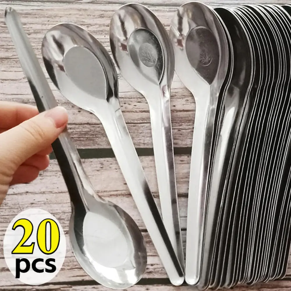 Sudu Rata Keluli Tahan Karat, 10 / 20pcs, Sudu Teh Kopi Gula-gula Aiskrim Dapur, Sudu Sup Logam, Sudu Nasi, Pinggan Makan