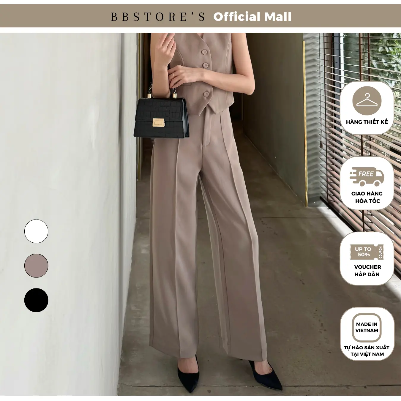 Quần Suông Công Sở Dài Chất Cotton Xẹc Có Đĩa BBSTORE'S - Q2239
