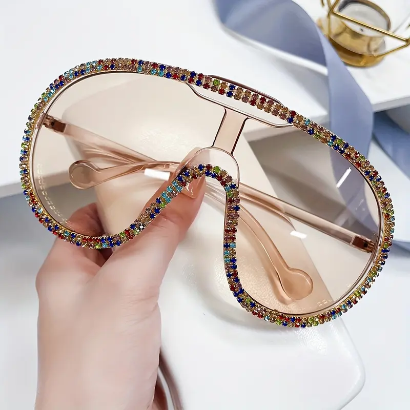 Luxury Rhinestone Shield Fashion Glasses for Women - Oversized Gradient Lens, Windproof Party & Fashion Accessory with Sparkling Frame Design 5