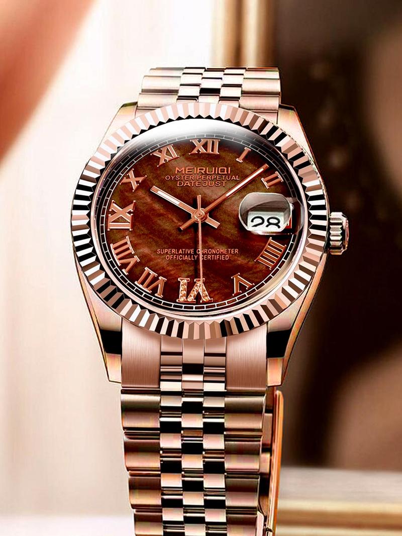 Product Introduction of Women's Elegant Rose Gold Fashion Mechanical Watch, Fashion Watch for Party, Daily Clothing Decor, Trendy All-match & Exquisite Watch for Birthday Gift with Box 0