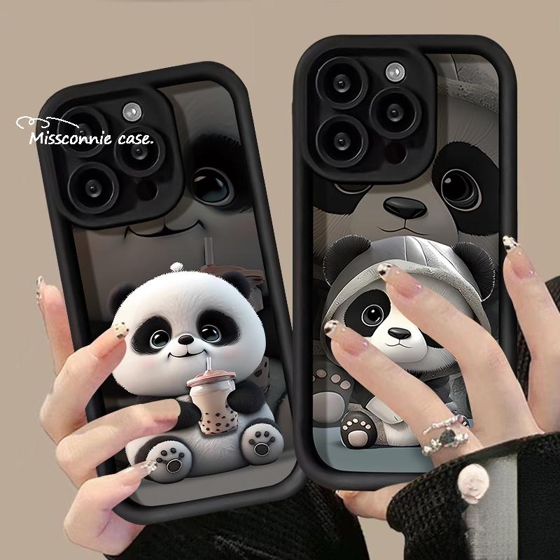 Product Introduction of Cute Cartoon Panda Angel Eyes Cartoon Phone Cover for Apple with Iphone 7 plus 11 14 15 13 12promax 8 6 Xr7 plus Xsmax Se 2020 Creative Panda Drink Milk Tea Black Tea Soft Cover16promax 16pro 16plus 16 34