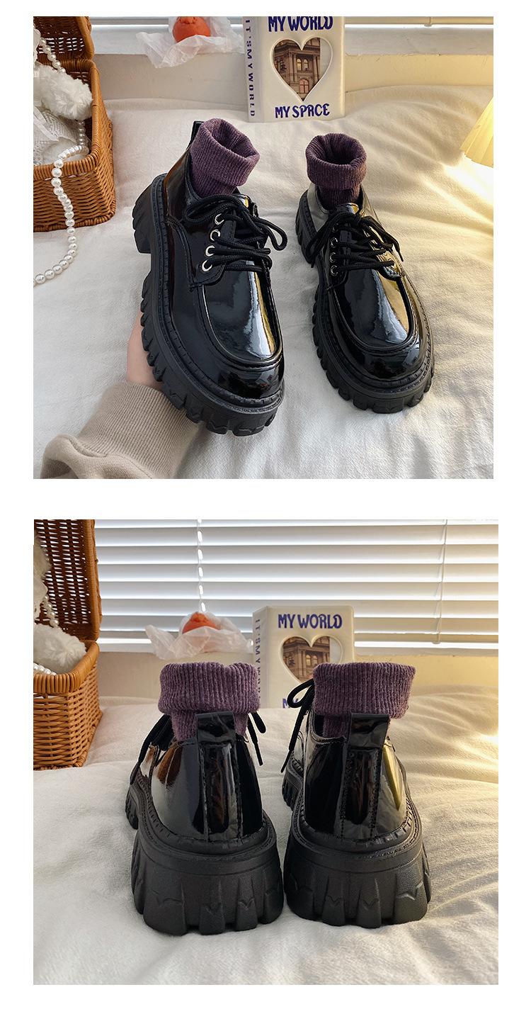 Product Introduction of British Style Leather Shoes Women's New Spring and Autumn Thick Bottom All-Match JK Pumps with Skirt Loafers Retro Black Tie 17