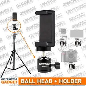 Ball Head QM3624 Holder Besar Tripod BallHead Kamera Adapter Quick release Baut Kamera DSLR 360 TaffSTUDIO Original Swivel 1/4 Light Stand Handphone Smartphone HP Holder Light Stand Tripod Foto Accessories Camera