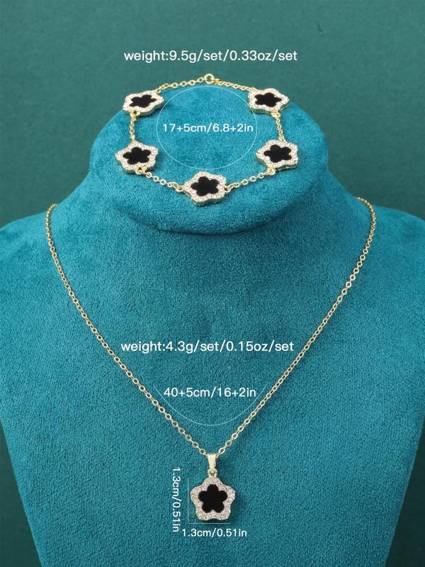 Spring Romantic Flower Charm Bracelet & Pendant Necklace, Real Jewelry Sets, Saint Patrick's Rhinestone Decor Women's Summer Accessories for Daily Wear, Todays Flash Sale Bundles Valentine's Day Gift, Vintage Jewelry  Jewelry Set for Women 8