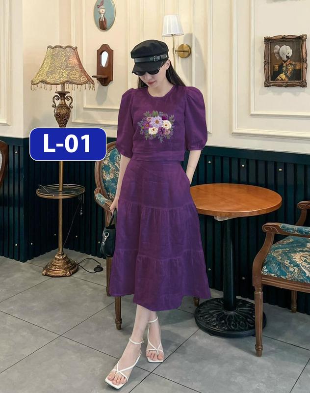 Set váy Mina, Set áo và chân váy có lớp lót chất liệu đũi tơ xước cao cấp và hình thêu nổi, set váy nữ sang chảnh có 7 màu, mặc tết dịu dàng Women Top 1