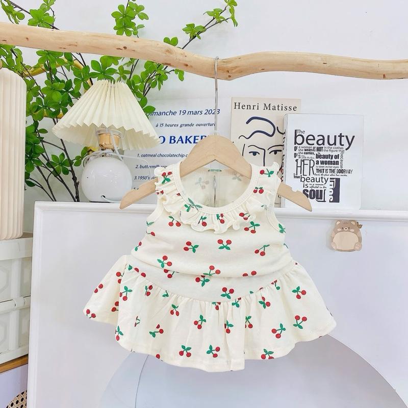 Set váy sát nách cổ bèo, Chất Cotton, mềm mịn mát cho bé gái mặc đi học đi chơi! 5