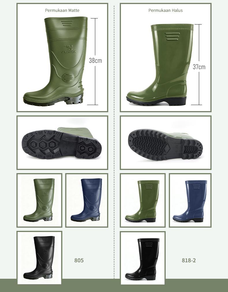 Sepatu bot pria model baru, sol tebal anti slip, desain mid-calf, tahan air dan banjir, sepatu kerja karet, cocok dipakai saat musim hujan
