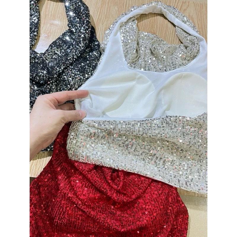 Áo Yếm cổ đổ kim sa bling bling kèm mút ngực khoe vai xinh 7