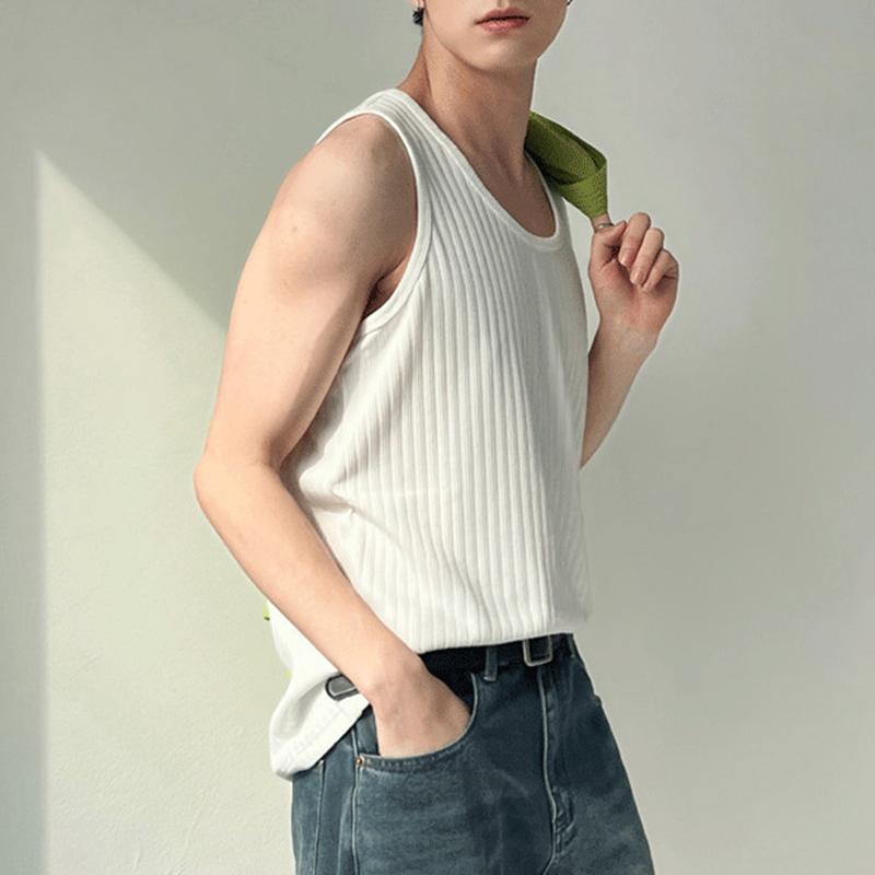 Áo Vest Thường Ngày Mùa Hè Cho Nam, Cổ Tròn, Không Tay, Gân Dọc, Áo Tập Thể Dục, Dáng Rộng Vừa Vặn, Màu Trơn Thích Hợp Cho Thể Thao Và Đi Chơi 8