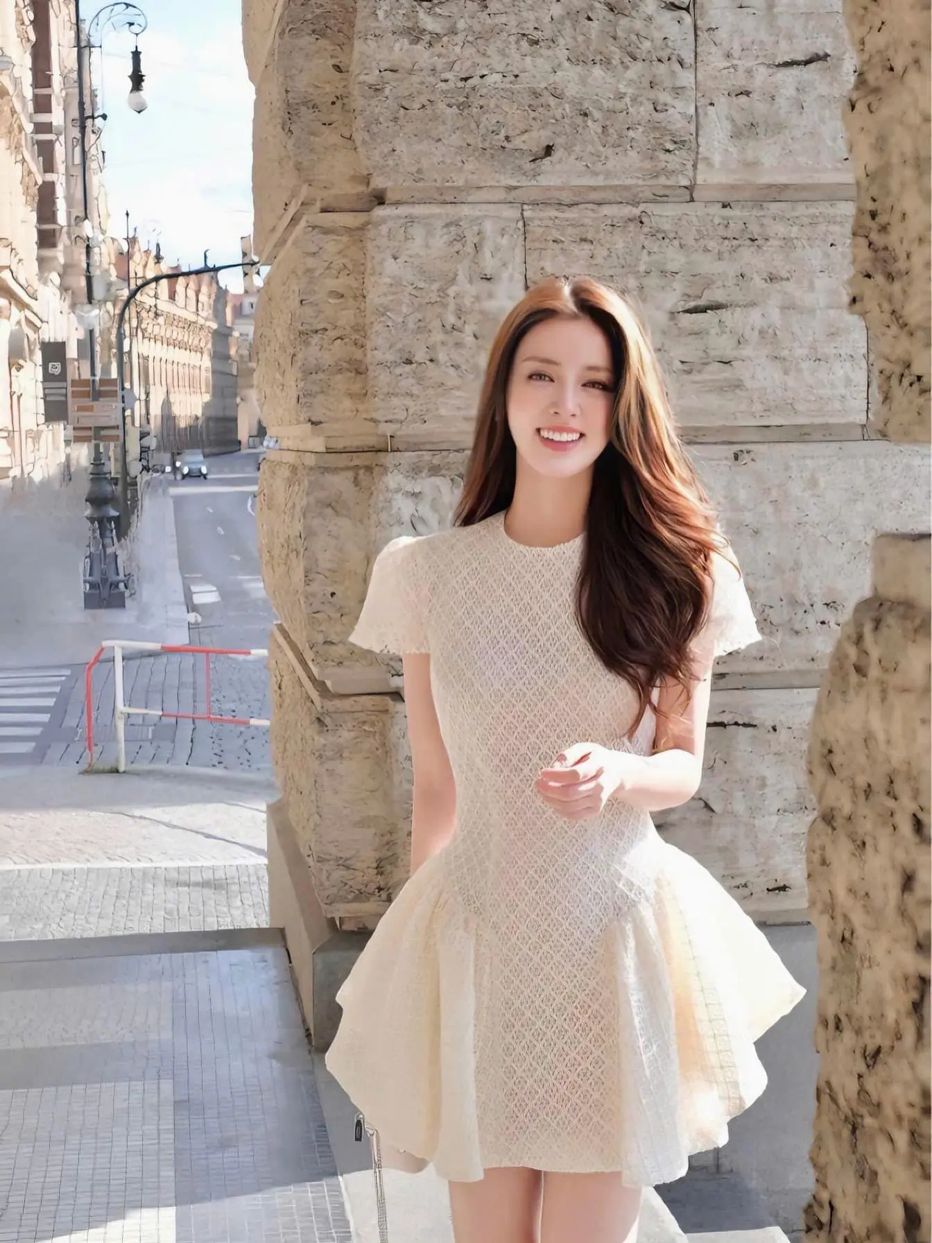 Váy tiểu thư chất ren hàn co dãn nhẹ thiết kế cổ tròn nhẹ nhàng tinh tế v3 xòe tầng _ SIULI DRESS